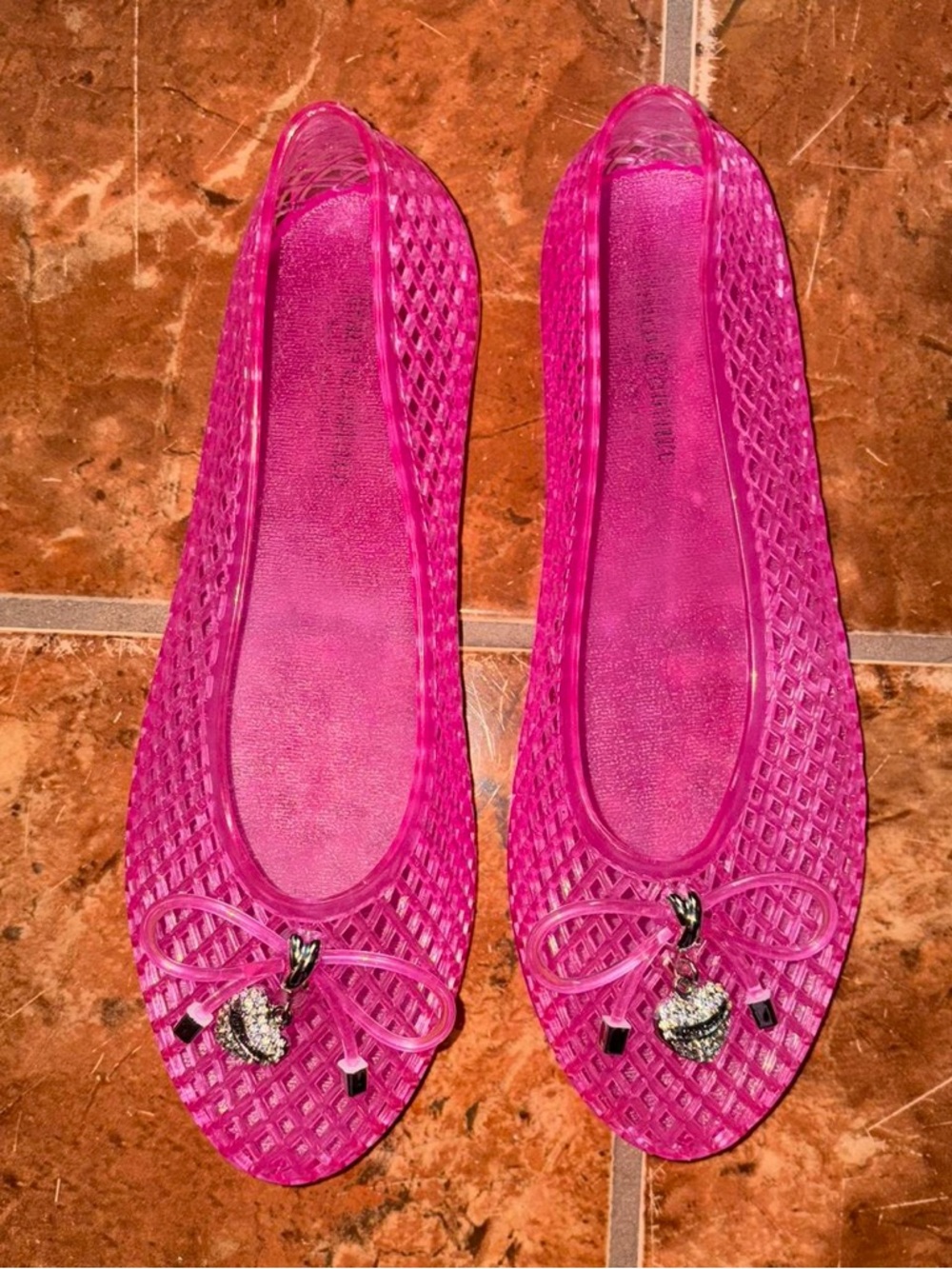 Juicy Couture Hot Pink Jelly Ballet Flats with Bow and Charm